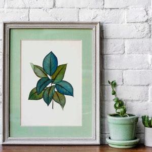 Blue Green Ficus Plant Art Print | wall art print | botanical art print | plant wall decor | Bedroom wall decor | Botanical Illustration