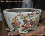 5'' Marked Chinese Yixing zisha painted peony Plum blossom bird statue Flowerpot