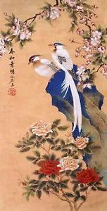 100% ORIGINAL ASIAN ART CHINESE WATERCOLOR PAINTING-Fortune bird&Peony flower