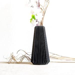 Modern Striped Black Vase | Black Wood Flower Pot | Wood Orchid Pot | Pot de Fleur | 3D Printed Vase |  Wood Plant Pot