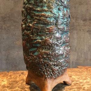 Unique Turquoise W/ Dark Brown Hand Made Ceramic Vase For Flowers