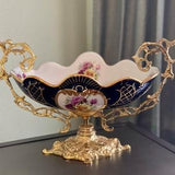 Cobalt Blue Vase Footed Gold Pedestal Rose Bouquet Oversize Basket Victorian Art Fragonard Porcelain Bowl Wedding Dish Centerpiece Baroque