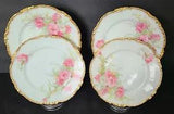 J. POUYAT LIMOGES FRANCE GILDED LUNCHEON Carnations PLATE SET (4)