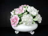 Bone China Vase Pink White Carnations Bouquet 6" x 7" Huge Golden Crown England