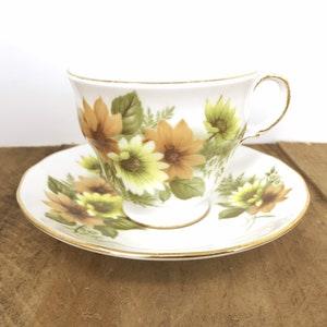 Royal Vale - Bone China Cup and Saucer ?C Yellow & Orange Flowers - 8622