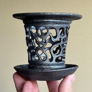 Metallic Black Grey Micro Mini Lichen Fungi Orchid Planter Pot with Holes and Optional Saucer