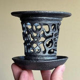 Metallic Black Grey Micro Mini Lichen Fungi Orchid Planter Pot with Holes and Optional Saucer