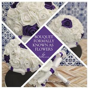 Artificial Real Touch Rose Bouquet - Bouquet formally known as flowers -Royal Purple & White