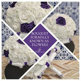 Artificial Real Touch Rose Bouquet - Bouquet formally known as flowers -Royal Purple & White