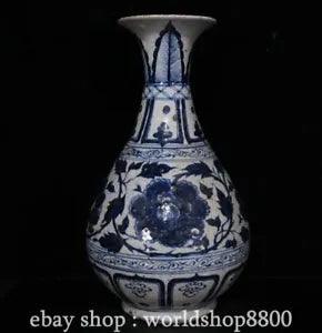 18" Chinese Blue White Porcelain Peony Flower Jade Pot spring Bottle