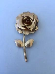 Vtg Ornate Gold Tone Tiered Open Single Stem Rose Carnation Flower Brooch Pin