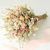 Pink Dream Peach Dried Flowers Bouquet / Preserved Daisy Rose Flowers Bouquet / Wedding Bridal bouquet / Preserved silver grey herbs Natural