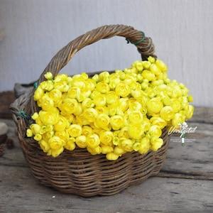 Bright Yellow One Bundle Artificial Silk Mini Ranunculus Artificial 6 Stems Silk Ranunculus Buds for wedding home decor