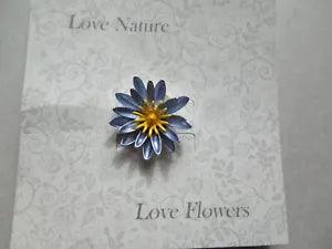 Blue Water Lily Enamel Flower Silver Plated Brooch  Organza Gift Bag FREEPOST