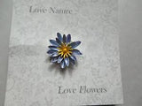Blue Water Lily Enamel Flower Silver Plated Brooch  Organza Gift Bag FREEPOST