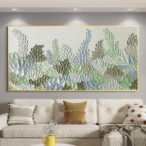 Original Leaves oil Painting On Canvas, Large Textured Wall Art, Abstract Green Plants Painting, Modern Wall Decor, Living room Home Decor