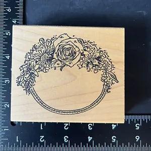 Rubber Stamp Oval frame The Stamp Pad Co GARDEN FLOWERS ROSE LILY DAISYS