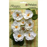 Ranunculus WHITE  8 Fabric Flowers + 6 Leaves - 33-48mm Across Botanica Pet L2b