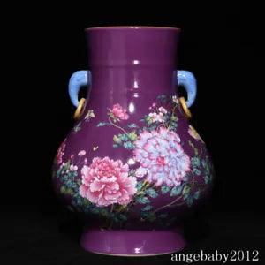 10.5" China Porcelain Qing dynasty yongzheng mark famille rose peony flower Vase