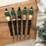 Monstera Leaf | Beaded Pens | Silicone Beaded | Matte Black Pens | Farmhouse Floral | Plant Lady | Green | Black Ink | Office | Teacher Gift