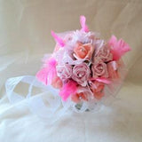 Pink Flowers Wedding, Hot Pink, Roses. Bouquets, Bride, Bridal, Bling, Round, Native, Feathers, Bridesmaid, Attendant, Bouttonnieres