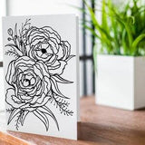 Peony Bouquet in Black and White Matte Coloring Greeting Card