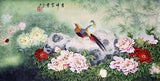 HANDPAINTED ORIENTAL ASIAN CHINESE WATERCOLOR PAINTING-Peony flower&Happy bird