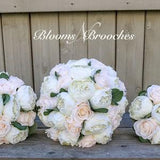 Ivory and Champaign Wedding Bouquet, Wedding Flowers, Peony and rose bouquet, Bridesmaid Bouquets, Corsage, bridal Flower Package