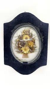 Vintage Dried Flowers Wall Art Domed Glass Brass Frame Cideart Made in Belgium