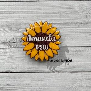 Beautiful Custom Sunflower Magnetic Name Tag; Acrylic Name Tag with Glitter Background; Personalized Magnetic Name Tag