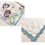 2 VTG Hanky Handkerchief Embroidered Flower Purple Carnation Blue Crochet Edge
