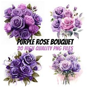 Purple Rose Bouquet Clipart, Watercolor Clipart, Floral Clipart, For Paper Craft and Print on Demand, Commercial License Included, Scrapbook