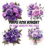 Purple Rose Bouquet Clipart, Watercolor Clipart, Floral Clipart, For Paper Craft and Print on Demand, Commercial License Included, Scrapbook