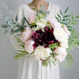 Blush Burgundy Dahila Wedding Bouquet best for Bride, bridesmaid and flowergirl,romantic soft pink and white bouquet for wedding