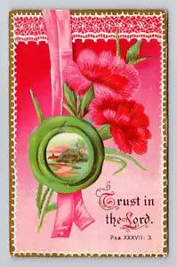 Postcard Carnation Flowers "Trust in the Lord" Religious 1912 Antique A10