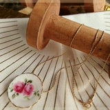 14K Gold Filled Necklace, English Rose Bouquet Porcelain Necklace, Vintage Style Necklace