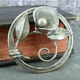 Vintage Signed Van Dell 925 Sterling Silver Calla Lily Flower Circle Brooch Pin
