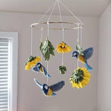 Tits bird mobile nursery Sunflower baby mobile girl Floral crib mobile Wildflower mobile hangning Felt garden mobile ceiling Nature decor
