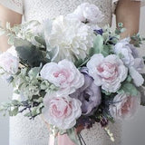 16" Wedding Flowers, Blush Rose Bouquet,Pink Bouquet, Bridal Bouquet,Bridesmaid Bouquets,Mauve Bouquet, Mauve Peony, Eucalyptus
