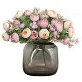 1 Bouquet 12 heads Artificial Peony Tea Rose Flowers Silk Fake Flower For...