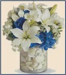 Flower White Lilies in Seashells Vase Counted Cross Stitch COMPLETE KIT #14-134