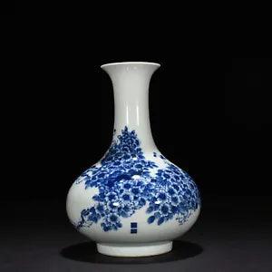 10" Republic China Antique dynasty Porcelain Blue white peony flower bird Vase