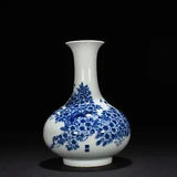10" Republic China Antique dynasty Porcelain Blue white peony flower bird Vase