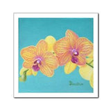 Orchids, Hawaiian Decor, Botanical Print, Floral, Teal, Tropical Wall Decor, Coastal Decor, Beach Wall Art, Yellow Flowers
