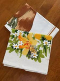 2 Vintage Linen Crystal Towels Polish Glasses Pears Lily Daisy New Old Stock