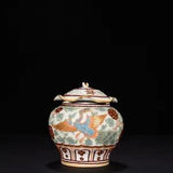 5.5" old antique yuan dynasty porcelain gilt peony flower phoenix louts leaf pot