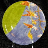 Hand Painted Ceramic Orchidware Small Plate - Gongora Orchid on denim blue background, art piece; orchids, flowers, decor