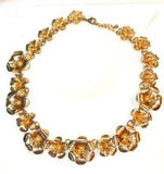 Gold Lily Flower Necklace Collar Choker Vtg 3D Stargazer Asian Lily