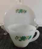 Vintage Fire King White Milk Glass With Blue Carnation Tea Cup/Saucer Set