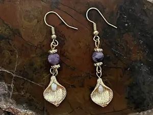 New Gorgeous Amethyst & Freshwater Pearl Lily Earrings